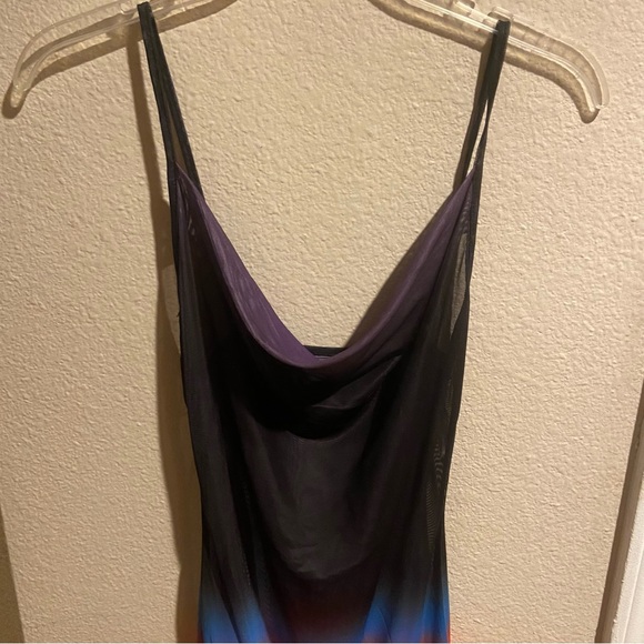 New Black Multi Color Ombré Semi Sheer Bodycon Drape Cover Up or Dress XS - Picture 6 of 6